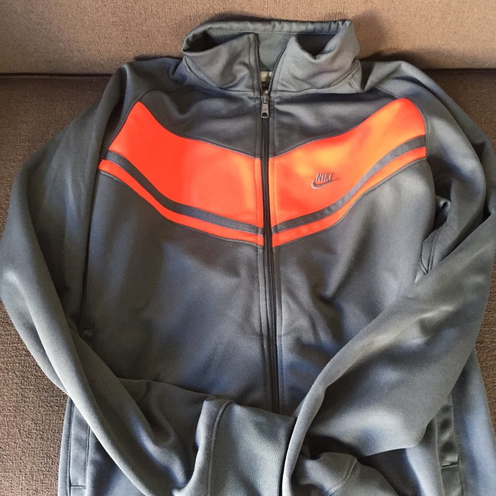 Nike Gray Orange Track Jacket Full Zip Athletic Warmup Men’s Large